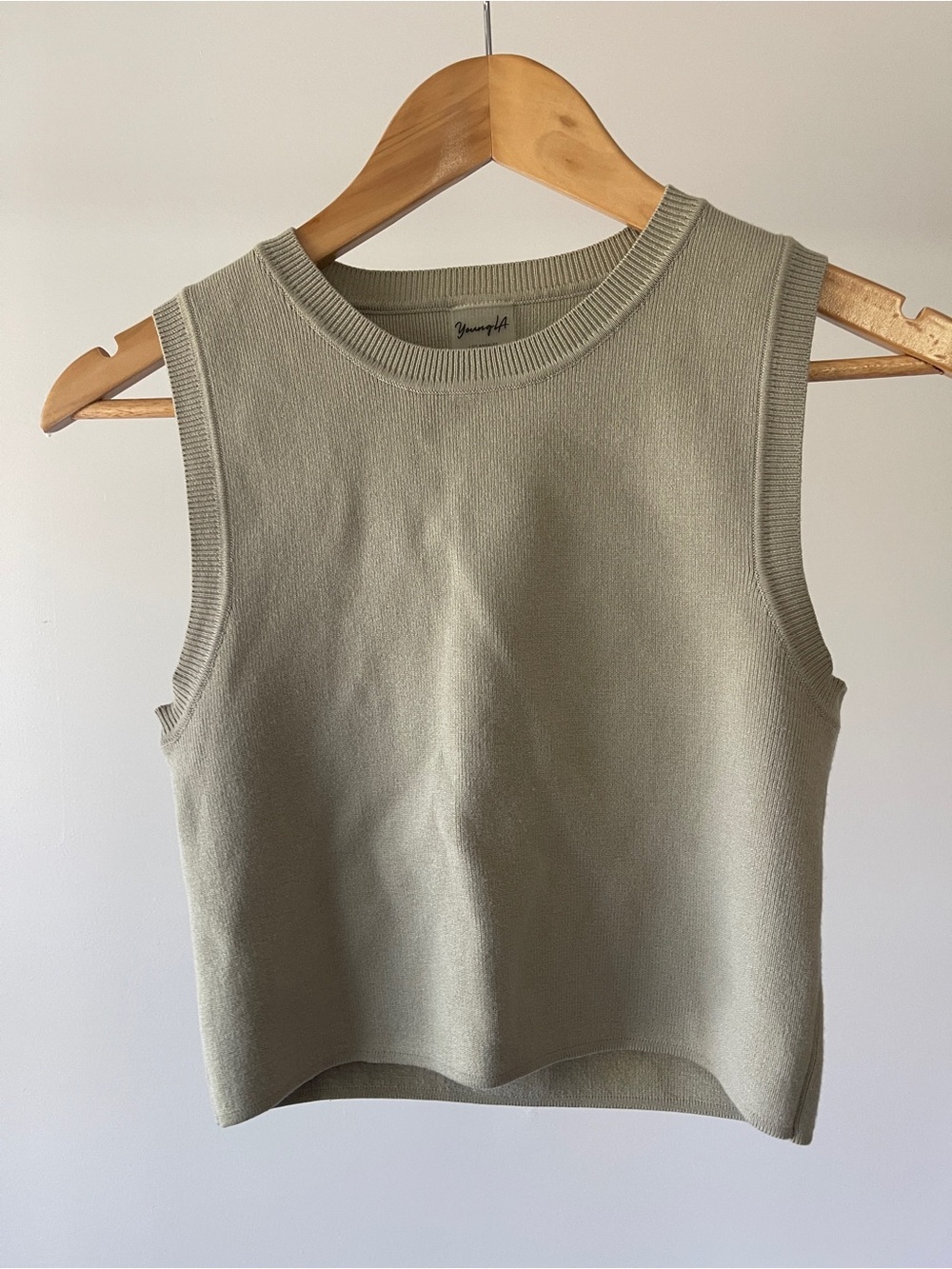 YoungLA Sleeveless Knit Cropped Tank in Sage Green / Grey Size XL